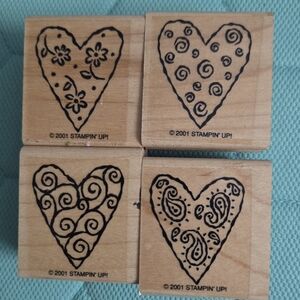 Vintage Stampin' Up! Heart Art 2001 wooden rubber mounted stamp set